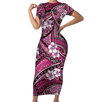 Polynesian Hibiscus Tropical Pink Floral Short Sleeve Bodycon Dress Tribal Pattern - Polynesian Pride