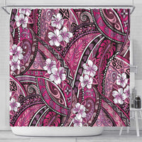 Polynesian Hibiscus Tropical Pink Floral Shower Curtain Tribal Pattern - Polynesian Pride