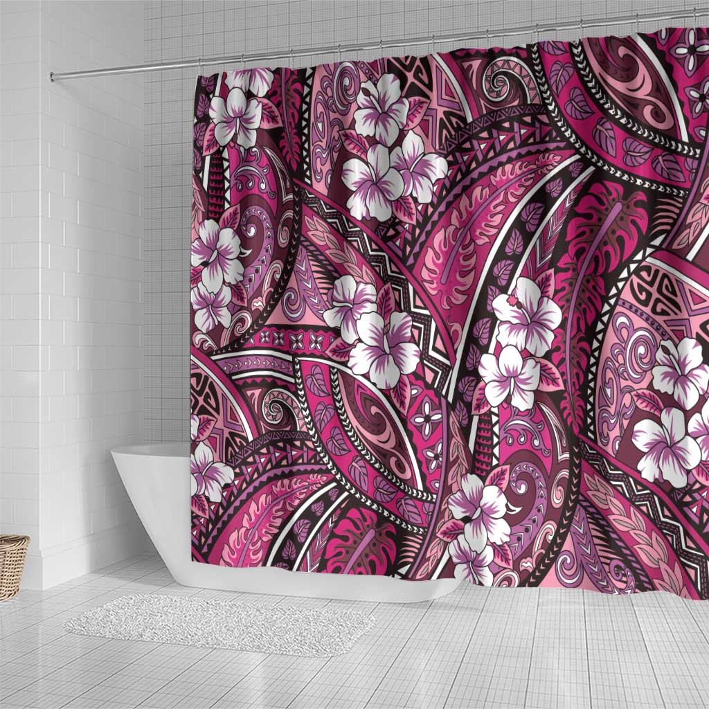 Polynesian Hibiscus Tropical Pink Floral Shower Curtain Tribal Pattern - Polynesian Pride