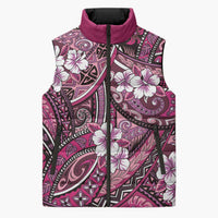 Polynesian Hibiscus Tropical Pink Floral Sleeveless Puffer Jacket Tribal Pattern - Polynesian Pride