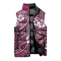 Polynesian Hibiscus Tropical Pink Floral Sleeveless Puffer Jacket Tribal Pattern - Polynesian Pride
