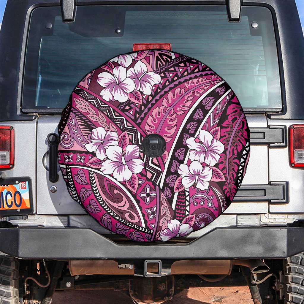 Polynesian Hibiscus Tropical Pink Floral Spare Tire Cover Tribal Pattern - Polynesian Pride