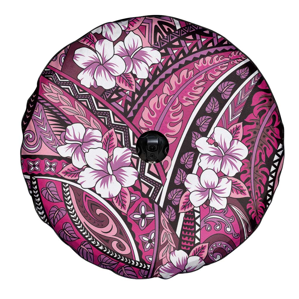 Polynesian Hibiscus Tropical Pink Floral Spare Tire Cover Tribal Pattern - Polynesian Pride