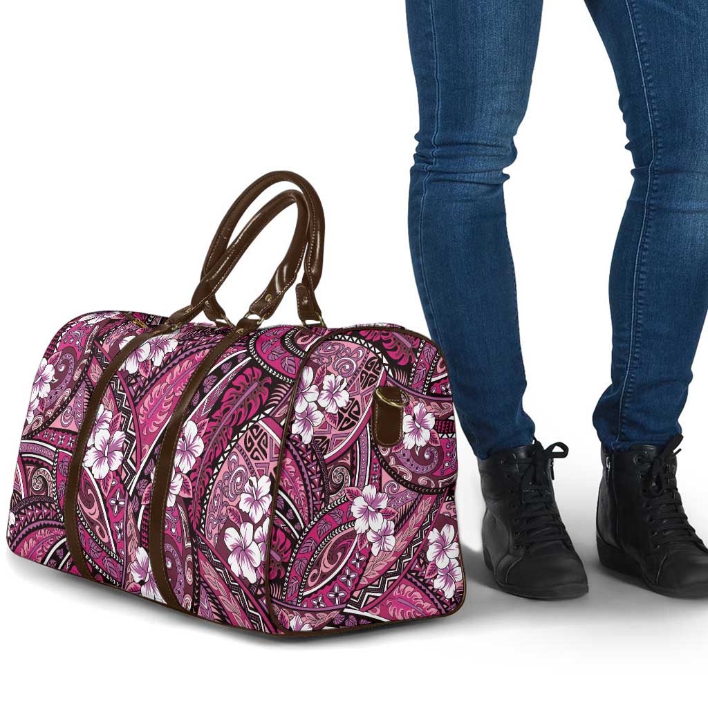 Polynesian Hibiscus Tropical Pink Floral Travel Bag Tribal Pattern - Polynesian Pride