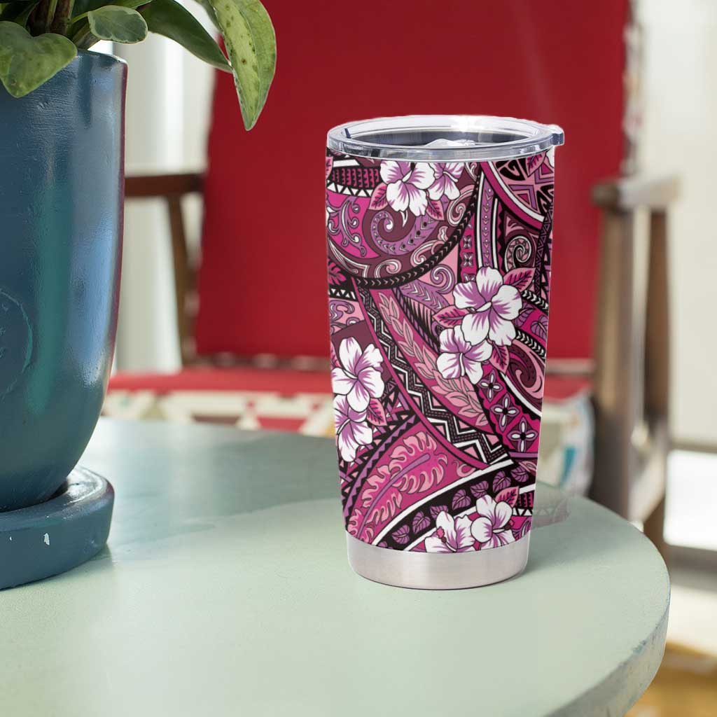 Polynesian Hibiscus Tropical Pink Floral Tumbler Cup Tribal Pattern - Polynesian Pride