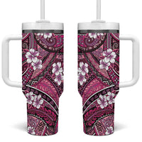 Polynesian Hibiscus Tropical Pink Floral Tumbler With Handle Tribal Pattern LT01 One Size: 40 oz Pink - Polynesian Pride