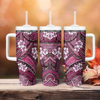Polynesian Hibiscus Tropical Pink Floral Tumbler With Handle Tribal Pattern LT01 - Polynesian Pride