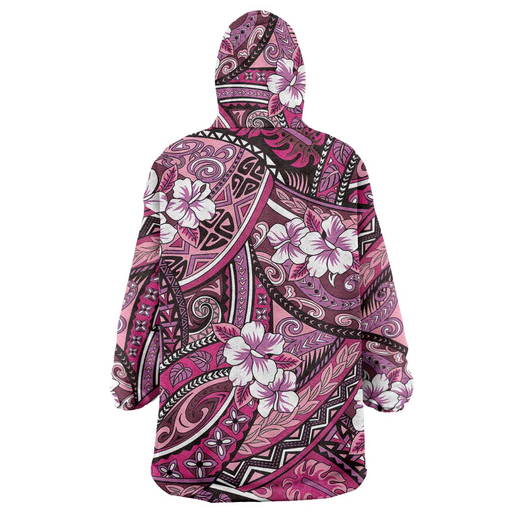 Polynesian Hibiscus Tropical Pink Floral Wearable Blanket Hoodie Tribal Pattern - Polynesian Pride
