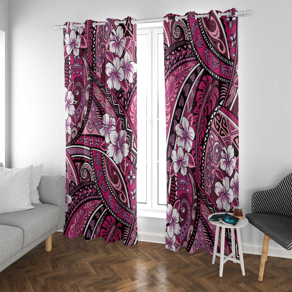 Polynesian Hibiscus Tropical Pink Floral Window Curtain Tribal Pattern LT01 With Grommets Pink - Polynesian Pride