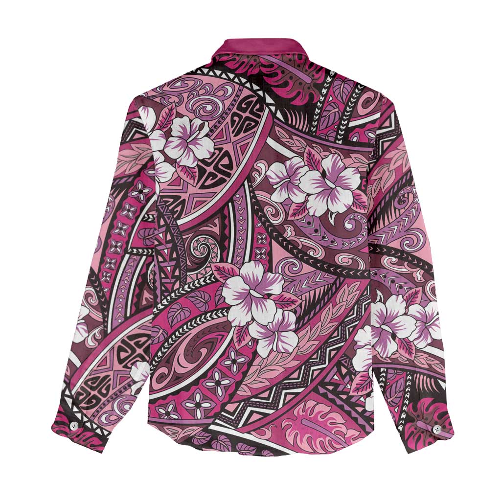 Polynesian Hibiscus Tropical Pink Floral Women Casual Shirt Tribal Pattern - Polynesian Pride