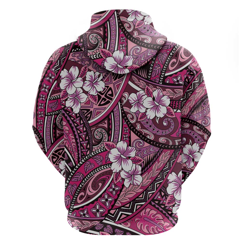Polynesian Hibiscus Tropical Pink Floral Zip Hoodie Tribal Pattern - Polynesian Pride