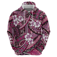 Polynesian Hibiscus Tropical Pink Floral Zip Hoodie Tribal Pattern - Polynesian Pride