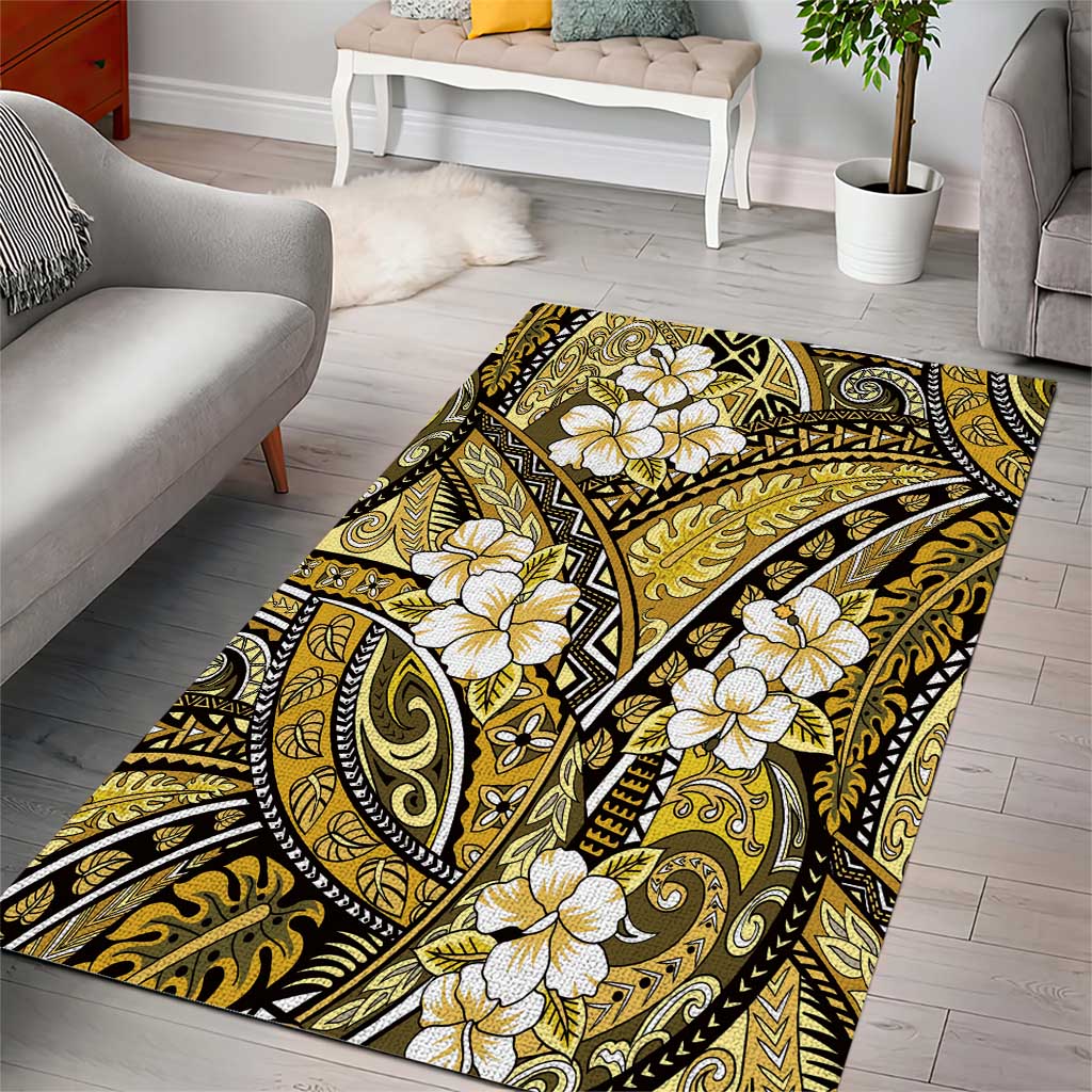 Polynesian Hibiscus Tropical Yellow Floral Area Rug Tribal Pattern LT01 - Polynesian Pride