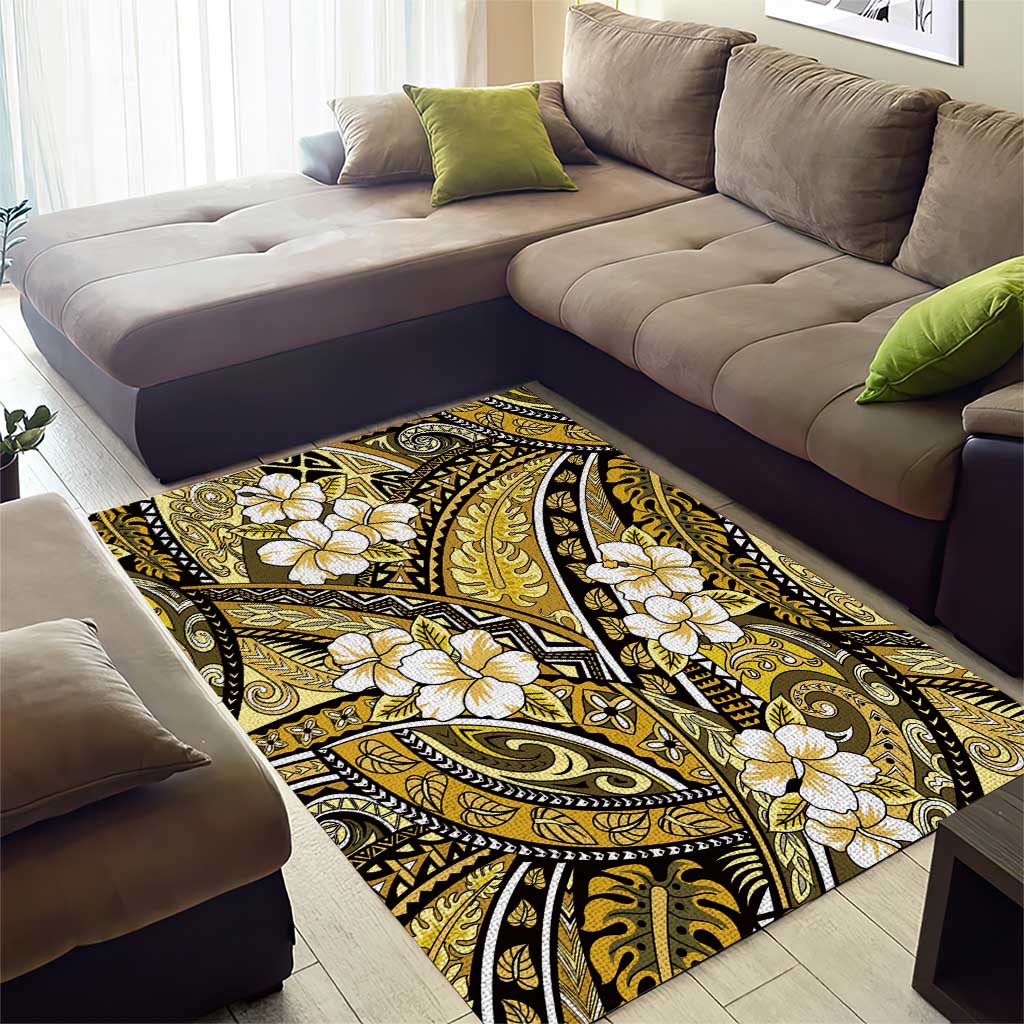 Polynesian Hibiscus Tropical Yellow Floral Area Rug Tribal Pattern LT01 - Polynesian Pride