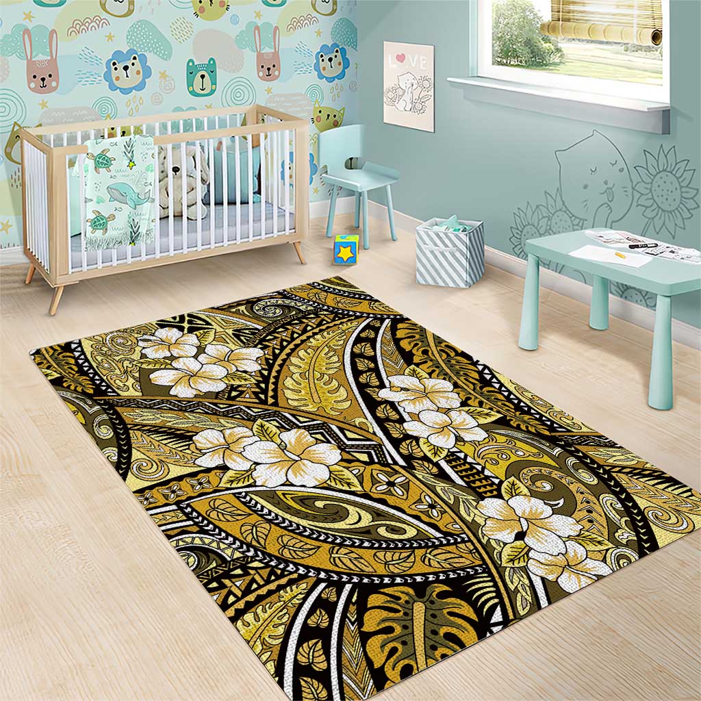 Polynesian Hibiscus Tropical Yellow Floral Area Rug Tribal Pattern LT01 - Polynesian Pride
