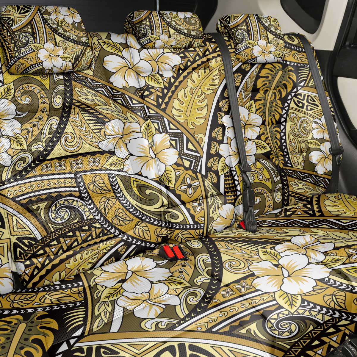 Polynesian Hibiscus Tropical Yellow Floral Back Car Seat Cover Tribal Pattern - Polynesian Pride