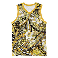 Polynesian Hibiscus Tropical Yellow Floral Basketball Jersey Tribal Pattern - Polynesian Pride