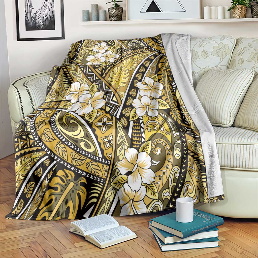 Polynesian Hibiscus Tropical Yellow Floral Blanket Tribal Pattern - Polynesian Pride