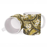 Polynesian Hibiscus Tropical Yellow Floral Ceramic Mug Tribal Pattern - Polynesian Pride