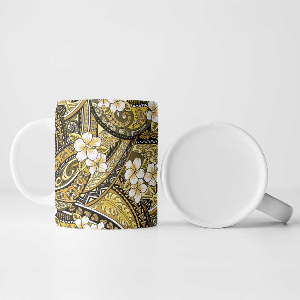 Polynesian Hibiscus Tropical Yellow Floral Ceramic Mug Tribal Pattern - Polynesian Pride