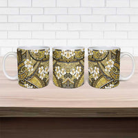 Polynesian Hibiscus Tropical Yellow Floral Ceramic Mug Tribal Pattern - Polynesian Pride