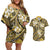 Polynesian Hibiscus Tropical Yellow Floral Couples Matching Off Shoulder Short Dress and Hawaiian Shirt Tribal Pattern - Polynesian Pride