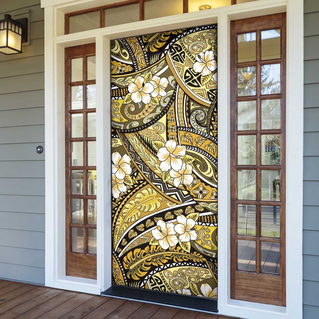Polynesian Hibiscus Tropical Yellow Floral Door Cover Tribal Pattern - Polynesian Pride