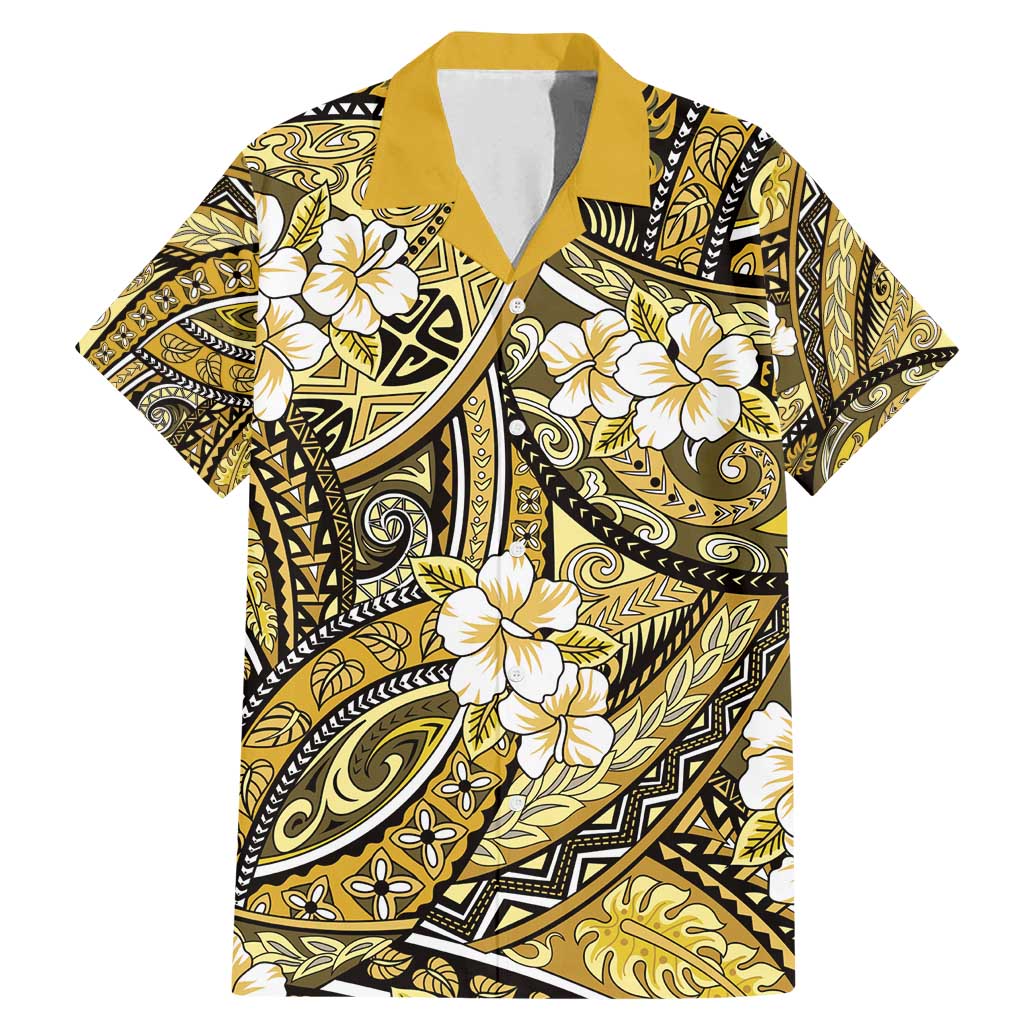 Polynesian Hibiscus Tropical Yellow Floral Family Matching Mermaid Dress and Hawaiian Shirt Tribal Pattern - Polynesian Pride
