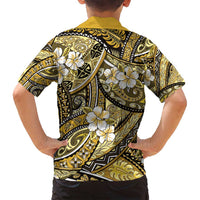 Polynesian Hibiscus Tropical Yellow Floral Family Matching Off Shoulder Maxi Dress and Hawaiian Shirt Tribal Pattern - Polynesian Pride