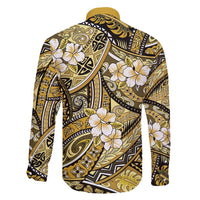 Polynesian Hibiscus Tropical Yellow Floral Family Matching Off Shoulder Maxi Dress and Hawaiian Shirt Tribal Pattern - Polynesian Pride