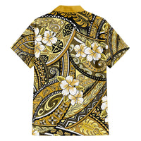 Polynesian Hibiscus Tropical Yellow Floral Family Matching Off Shoulder Short Dress and Hawaiian Shirt Tribal Pattern - Polynesian Pride