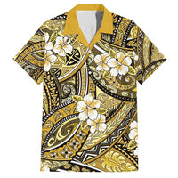 Polynesian Hibiscus Tropical Yellow Floral Family Matching Puletasi and Hawaiian Shirt Tribal Pattern LT01 Dad's Shirt - Short Sleeve Yellow - Polynesian Pride