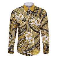 Polynesian Hibiscus Tropical Yellow Floral Family Matching Puletasi and Hawaiian Shirt Tribal Pattern LT01 Dad's Shirt - Long Sleeve Yellow - Polynesian Pride