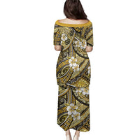 Polynesian Hibiscus Tropical Yellow Floral Family Matching Puletasi and Hawaiian Shirt Tribal Pattern LT01 - Polynesian Pride