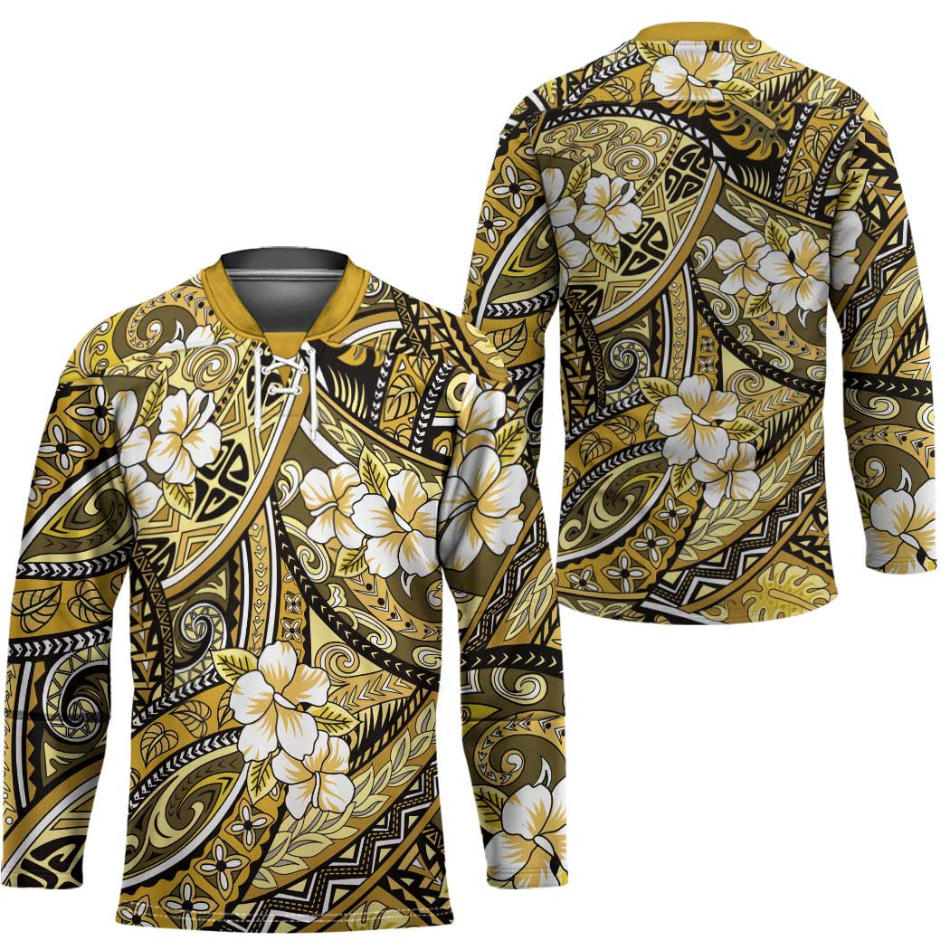 Polynesian Hibiscus Tropical Yellow Floral Hockey Jersey Tribal Pattern - Polynesian Pride