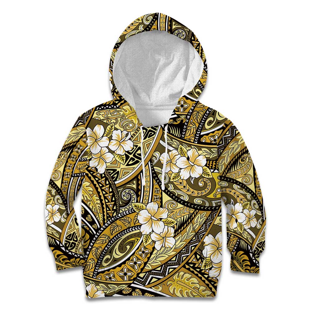 Polynesian Hibiscus Tropical Yellow Floral Kid Hoodie Tribal Pattern - Polynesian Pride