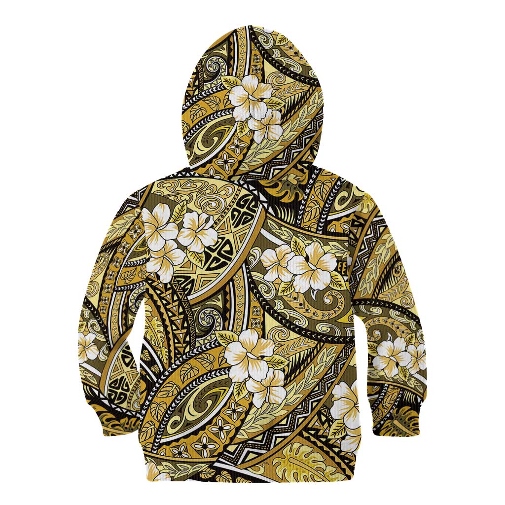 Polynesian Hibiscus Tropical Yellow Floral Kid Hoodie Tribal Pattern - Polynesian Pride