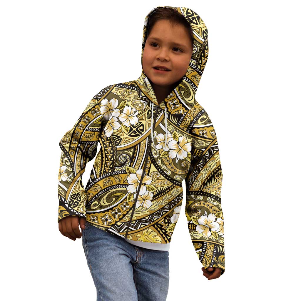 Polynesian Hibiscus Tropical Yellow Floral Kid Hoodie Tribal Pattern - Polynesian Pride