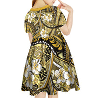 Polynesian Hibiscus Tropical Yellow Floral Kid Short Sleeve Dress Tribal Pattern - Polynesian Pride