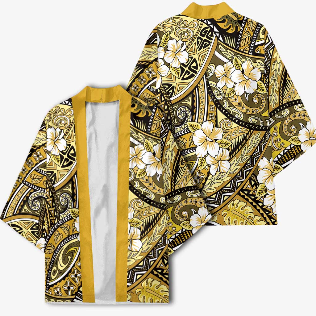 Polynesian Hibiscus Tropical Yellow Floral Kimono Tribal Pattern - Polynesian Pride