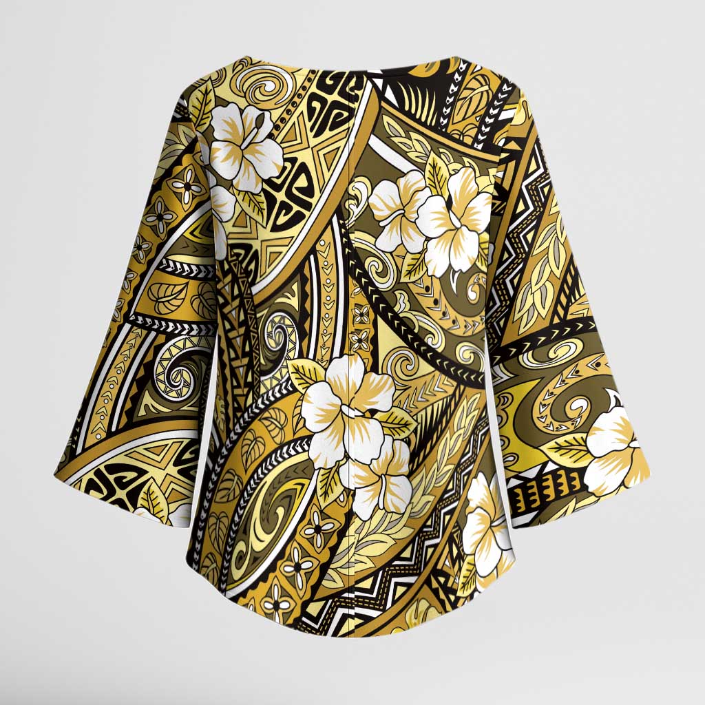 Polynesian Hibiscus Tropical Yellow Floral Kimono Sleeve Blouse Tribal Pattern - Polynesian Pride