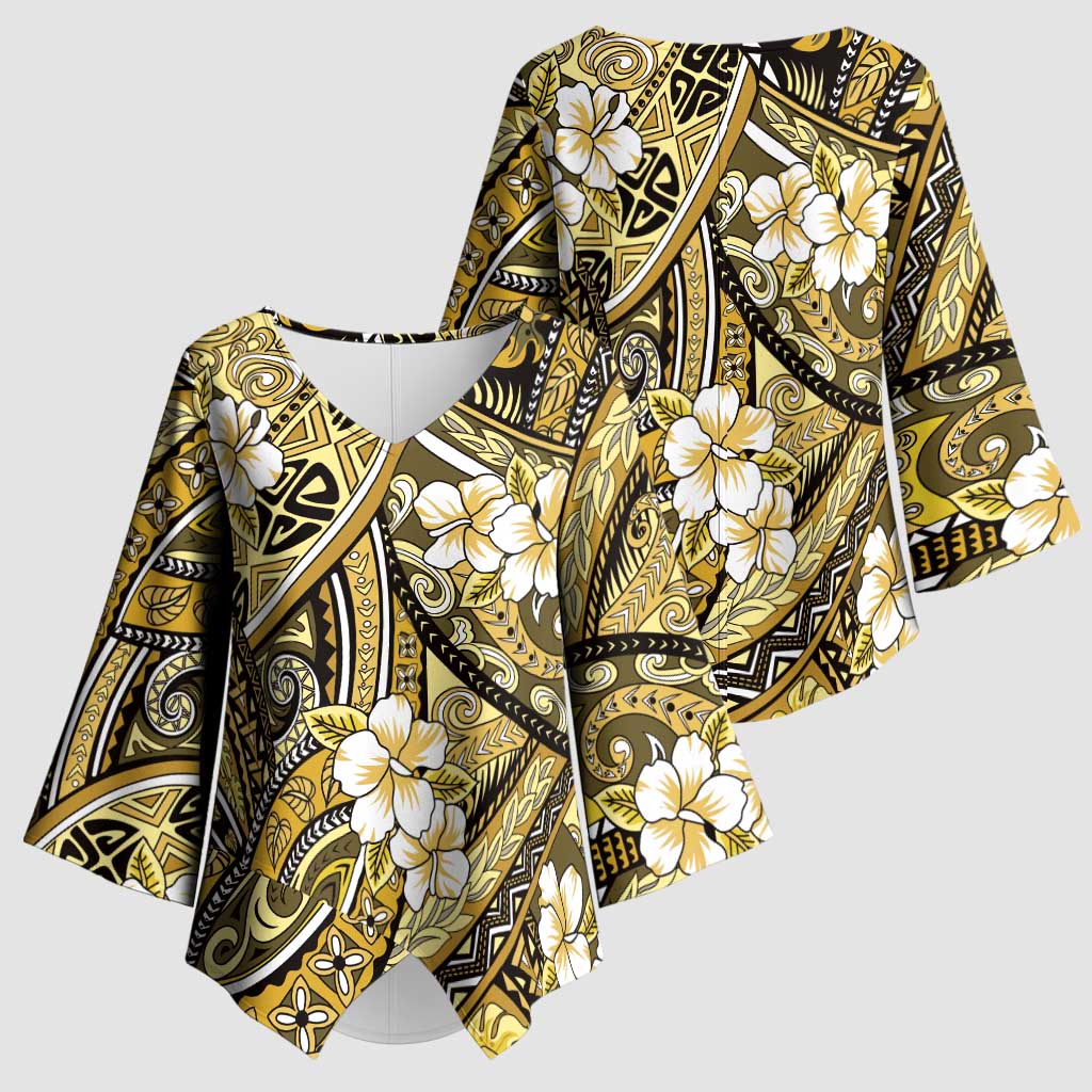Polynesian Hibiscus Tropical Yellow Floral Kimono Sleeve Blouse Tribal Pattern - Polynesian Pride