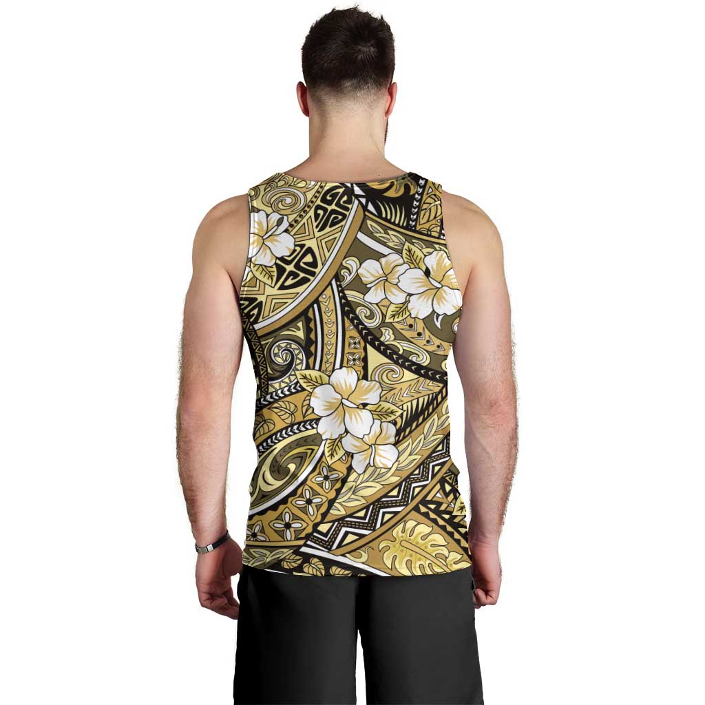 Polynesian Hibiscus Tropical Yellow Floral Men Tank Top Tribal Pattern - Polynesian Pride