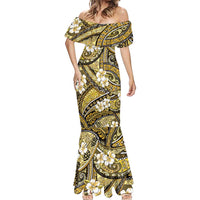 Polynesian Hibiscus Tropical Yellow Floral Mermaid Dress Tribal Pattern - Polynesian Pride