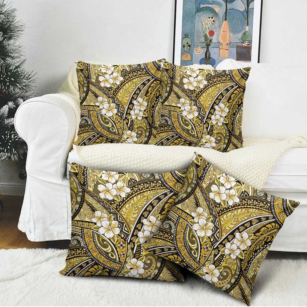 Polynesian Hibiscus Tropical Yellow Floral Pillow Cover Tribal Pattern - Polynesian Pride