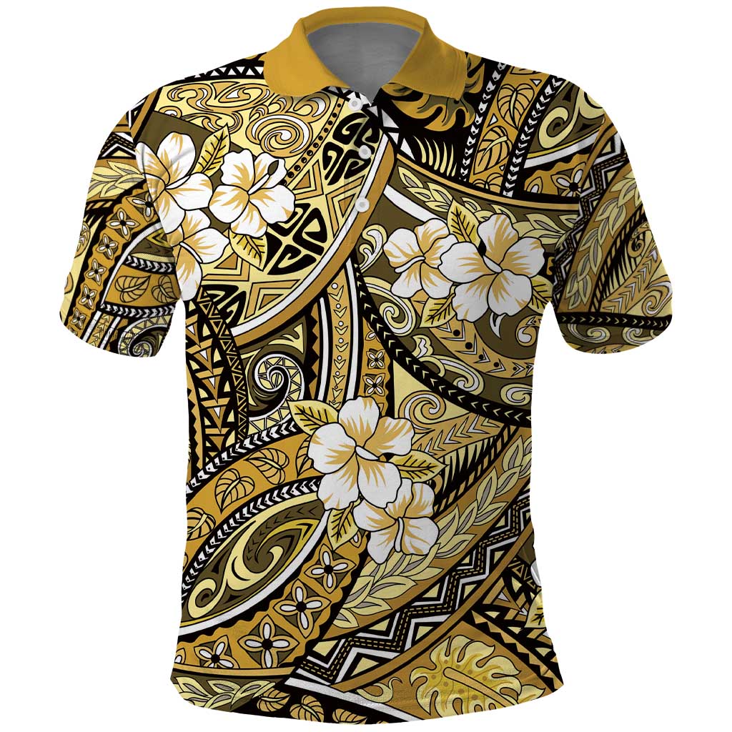 Polynesian Hibiscus Tropical Yellow Floral Polo Shirt Tribal Pattern - Polynesian Pride