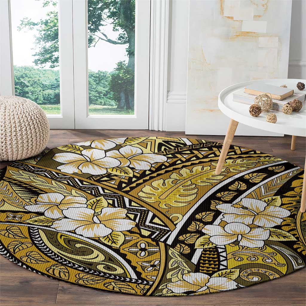 Polynesian Hibiscus Tropical Yellow Floral Round Carpet Tribal Pattern LT01 - Polynesian Pride