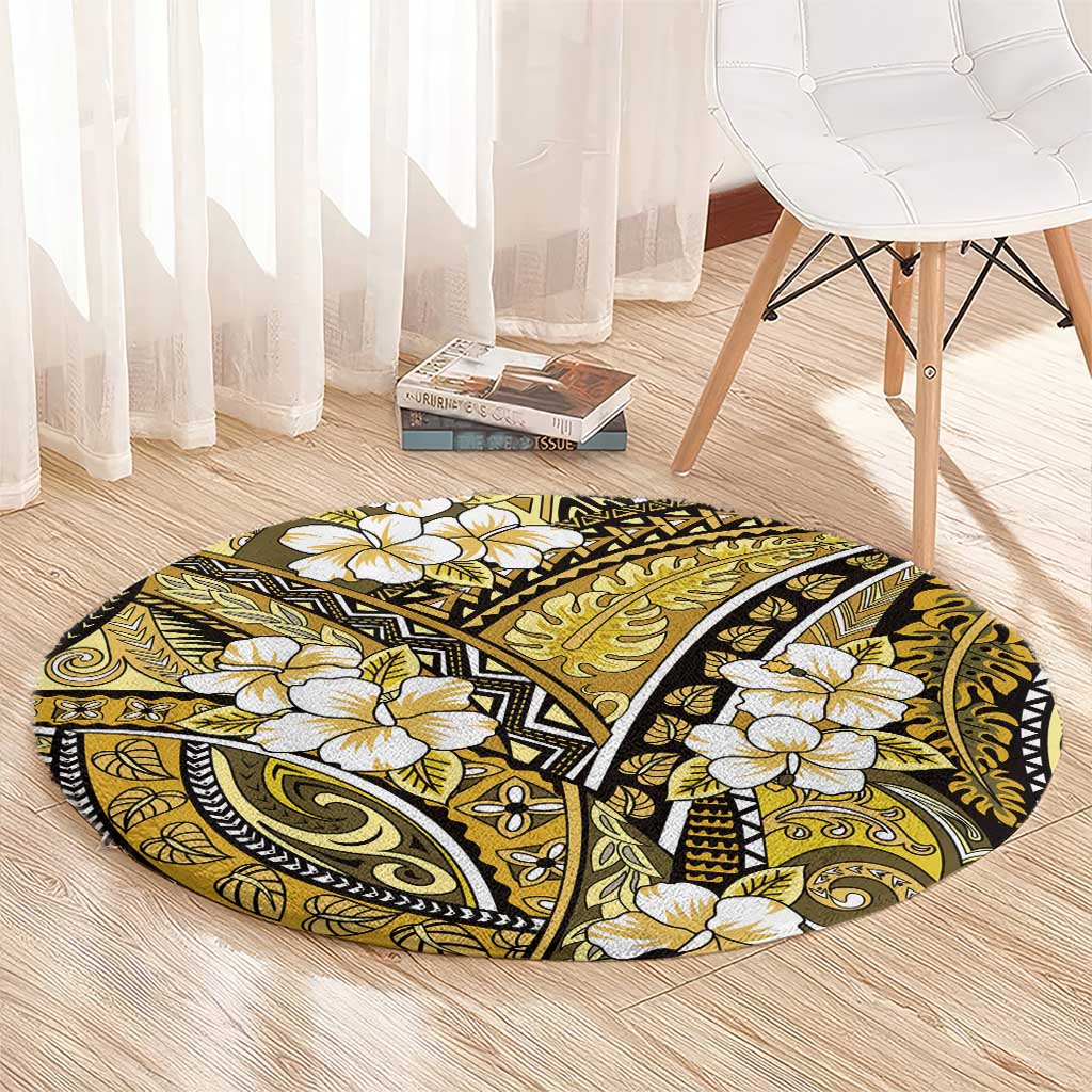 Polynesian Hibiscus Tropical Yellow Floral Round Carpet Tribal Pattern LT01 - Polynesian Pride