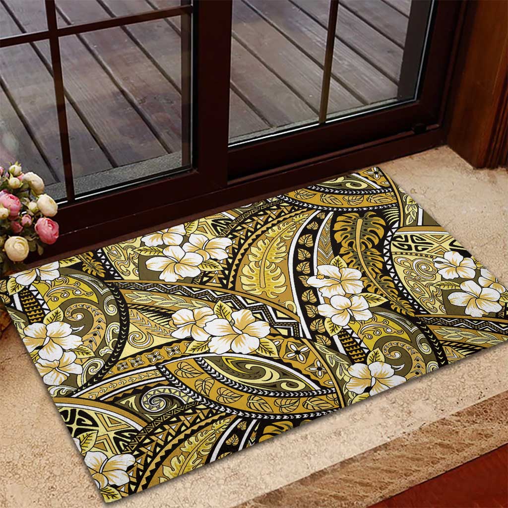 Polynesian Hibiscus Tropical Yellow Floral Rubber Doormat Tribal Pattern LT01 - Polynesian Pride