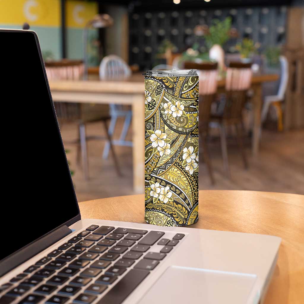 Polynesian Hibiscus Tropical Yellow Floral Skinny Tumbler Tribal Pattern - Polynesian Pride